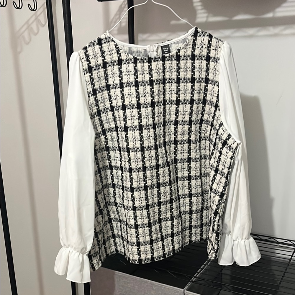 SHEIN Black and White Bell Sleeve Blouse
